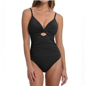 LA BLANCA WOMEN'S ISLAND GODDESS TWIST ONE PIECE SWIMSUIT PUSH UP SIZE 16 NEW